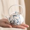 Tetera de Porcelana Blanca Dehua Pintada a Mano con Tinta de Bambú, Tetera Individual para el Hogar, Juego de Té para Señoras para el Té de la Tarde, Tetera Pequeña