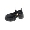 Zapatos de Cuero con Plataforma y Tacón Grueso Negros para Mujer 2026 Primavera Estilo Francés Vintage Zapatos Mary Jane que Aumentan la Altura Plataforma Corta Tacones Altos