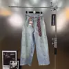 Primavera Europeo y Americano Retro Estampado de Corbata Lavado Desgastado Salpicaduras de Tinta Pierna Ancha Vaqueros Largos Estilo Callejero Transfronterizo