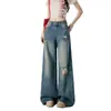 Jeans de Pierna Ancha de Tiro Bajo Estilo Chica Picante Americana para Mujer Verano/Otoño 2026 Nuevos Sueltos Adelgazantes Versátiles Rasgados de Longitud Completa