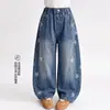 Pantalones de Niña Otoño 2026 Estilo Nuevo Jeans Estampados Curvos para Niñas Ropa de Otoño Niños Medianos y Grandes Pantalones Largos de Pierna Ancha