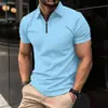 Comercio Exterior Verano Hombre Venta Caliente Nuevo Simple Manga Corta Polo Estampado 3D Color Sólido Casual Cremallera Camisa Polo