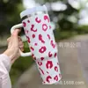 Nuevo Modelo 2024 Taza para Coche de 40 oz con Asa, Taza Aislada con Popote, Taza de Hielo para Mantener Frío Montada en Coche, Taza de Agua de Vaca con Estampado de Leopardo