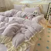 Conjunto de Cuatro Piezas de Encaje Clase A y Vellón de Leche Estilo Princesa Francesa INS Color Sólido Engrosado Cálido Bebé Vellón Fale Vellón Tres Piezas