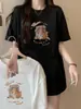 Camiseta Oso Europeo y Americano Moda Femenina Manga Corta Verano Dulce Estilo Hong Kong Chic Retro Estampada Media Manga Ropa de Hombro