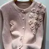 Nuevo Suéter Redondo de Punto Floral Tridimensional para Mujer Otoño 2026, Cárdigan, Abrigo de Principios de Otoño, Top Grueso de Alta Gama