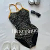[Estampado de Leopardo de Selva] Atractivo Traje de Baño Enterizo Adelgazante con Estampado de Leopardo para Mujer, Coreano de Carreras, Secado Rápido, Traje de Baño Enterizo, Natación
