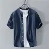 Extremamente linho fresco básico casual manga curta camisa de linho de algodão masculino estilo japonês verão solto camisa de linho artístico para a juventude