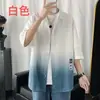Camisa de Manga Corta para Hombre Verano Nuevo Seda de Hielo Fina Atractiva Hawaiana Playa Media Manga Degradado Ropa Pulgada Chaqueta