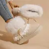 Suporta personalização de botas de neve de sola grossa e peludas para mulheres, novos estilos de inverno, transfronteiriças, forradas com fleece, espessadas e quentes, de cano médio.