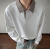Camiseta de Manga Larga con Solapa de Espiga de Moda Otoñal para Hombre, Camisa Polo de Alta Gama, Camisa Base Retro Americana