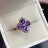 Anillo de Amatista Natural Transfronterizo Accesorios para Mujer Nicho Gama Alta Joyería de Plata 925 4*5 Moda Venta Directa de Fábrica