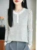Suéter feminino de lã fina, design simples color-block, listras clássicas, efeito emagrecedor, elegante, adequado para o trabalho, top de tricô de manga longa