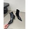 Botas Curtas de Bico Fino para Mulheres 2025 Outono e Inverno Novas Botas Forradas com Lã Botas Curtas de Nicho Slim Botas Femininas Salto Alto Agulha