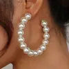 2025 Nuevos Pendientes de Aro Grande de Perlas y Cruz Europeos y Americanos Pendientes de Aro Exagerados de Perlas de Moda Versátiles para Mujer Mujer