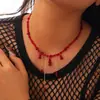 Collar de Borla de Cristal con Gota de Sangre Roja Vintage de Halloween Cadena para Clavícula de Perlas de Diseño de Nicho Cadena de Collar Avanzada
