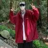 Roupa Fashionável de Proteção Solar Cor Vinho para Homens, Jaqueta com Capuz Estilo Retrô Americano de Verão, Conjunto de Marca Tendência para Casais, Peça de Roupa Externa Leve