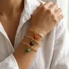 Estilo Retrô Europeu e Americano Colorido Divertido Pingente de Número Pulseira em Forma de C com Nó Banhada a Ouro 18K Doce Cool Color-Blocking Pulseira Aberta