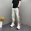 Pantalones Deportivos Finos de Verano para Hombre, Secado Rápido, Ajuste Holgado, Talla Grande, Pantalones Casuales de Raya, Pantalones Elegantes de Pierna Ancha Curvados