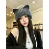 2026 Nuevo Sombrero de Lana para Mujer Orejas de Gato Lindas Sombrero de Punto Rojo Otoño Invierno Cálido Protección para los Oídos Adelgazamiento Facial Sombrero para el Frío