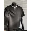 Camiseta de Verano para Pareja Estilo Retro Americano Pesada Falsa de Dos Piezas Manga Corta Bloques de Color Marca de Moda Camiseta de Manga Corta con Cuello Redondo para Hombre