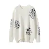 Suéter Quente Espesso de Gola Redonda 100% Caxemira Pura Feminino Flower Consinee para Usar por Baixo e por Cima, Corte Solto