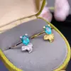 Anillo Brillante de Topacio Paraíba Neón Piedra Principal 5*7mm Cuerpo Completamente Limpio Color Fuego Súper Impresionante Plata Fina 925