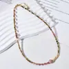 Elegante Cadena para Clavícula de Acero de Titanio, No se Desvanece, Piedra Natural, Concha de Rodolita, Para Mujer, Colorida, Con Cuentas