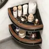 Prateleira de Armazenamento para Banheiro em Nogueira Sem Furos Suporte de Canto para Banheiro Prateleira Triangular Montada na Parede do Vaso Sanitário