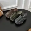 Tamancos Birkenstock de lã eos com bolinhas, bico fechado, sem cadarço, para mulheres baixas, aumento de altura de 9 cm, para uso externo, tamancos slip-on de sola grossa