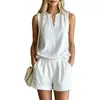Nuevo traje casual holgado de moda europea y americana, top sin mangas de cuello en V y shorts, conjunto casual de dos piezas para mujer
