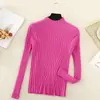 Suéter 2024 para Mujer Combinación Perfecta Color Sólido Cuello Alto Medio Camiseta Base de Punto Top de Manga Larga Otoño e Invierno Nuevo Ajustado Adelgazante