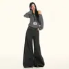 26 Pantalones Casuales de Lana Otoño Invierno Cintura Baja Botón Sueltos de Pierna Ancha hasta el Suelo Gris Oscuro Negro para Mujer Soporte Dropshipping