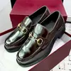 Mocasines de alta calidad para mujer con hebilla de caballo, completamente de piel de vaca por dentro y por fuera, borde abierto perlado, punta redonda, zapatos de slip-on para mujer, primavera y otoño, suela gruesa