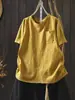 Camiseta de Manga Corta para Mujer Verano 2026 Estilo Nuevo Amarillo Algodón Puro Cuello Redondo Súper Elegante Bolsillo Holgado Moderno Top de Manga Larga Mht