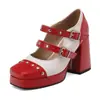 Zapatos Mary Jane para Mujer Remache Combinación de Colores Impermeable Plataforma Suela Gruesa Tacón Grueso Tacón Súper Alto Hebilla de Doble Correa Zapatos de Tacón Alto para Mujer
