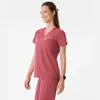 Uniforme de manga curta elástico multicolorido para médicas e enfermeiras, adequado para uso em salas de cirurgia, salões de beleza e clínicas odontológicas