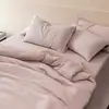 Estilo Minimalista e Luxuoso Conjunto de Três ou Quatro Peças de Gaze Dupla Cor Sólida, Peças Individuais 100% Algodão: Lençol de Cima, Lençol com Elástico, Capa Macia para Dormir Nu, Capa de Edredom, Fronha