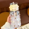Taza de Agua de Plástico Nueva y Elegante para Niñas, Portátil de Verano con Doble Tapa, Taza Linda para Estudiantes con Popote, Venta al por Mayor