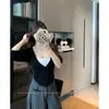 Camiseta de Manga Corta para Mujer Estilo Coreano Falsa de Dos Piezas con Lunares y Encaje en Capas [Calidad Original] para Principios de Otoño con Lazo