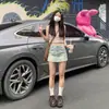 Falda Corta de Mezclilla Azul Claro Llegada Nueva Verano 2025 Retro Cintura Alta Cadera Corta Pantalón Falda