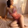 Nova roupa íntima sexy de veludo com cadarço cruzado camisola sexy feminina sem costas com fenda pijama sedutor paixão roupas para casa