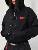 Cardigan Top de Rua Americano Retro Cor Sólida Escura, Moletom com Capuz de Manga Longa Y2K Outono/Inverno