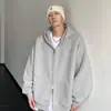Moletom com Capuz Zíper Duplo Estilo Americano para Homens e Mulheres, Cardigan Jaqueta Solto com Ombro Caído Cor Sólida, Estilo Preguiçoso High Street, Fonte Atacadista