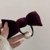 Horquilla de terciopelo retro con lazo de algodón relleno para otoño e invierno, pinza de primavera de alta calidad con temperamento de cola de caballo, accesorio para el cabello con flores.