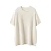 100% cachemir usando hilo Consinee, nuevo top de punto elegante de otoño/invierno para mujer, corto, de corte holgado, con cuello redondo y manga corta