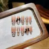 Unhas Postiças 30 Peças Inteiras T131/S282 Fragrância Elegante Gradiente Médio Temperamento Iluminador Puro Desejo Adesivos de Unha Olho de Gato