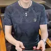 Camiseta Jacquard de Seda Gelada Masculina Manga Curta Verão Novo Estilo Gola Redonda Manga Meia Manga Casual Fina Esportiva Respirável Versátil para Homens