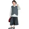 Conjunto de Primavera para Niñas Estilo Coreano Casual Chaleco Base, Elegante Conjunto de Tres Piezas de Chaleco de Punto para Primavera y Otoño para Niñas Mayores