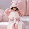 Pijama Infantil para Meninas, Inverno em Fleece Coral, Espessado, Com Veludo, Para Crianças Maiores, Conjunto de Robe de Comprimento Médio, Roupa de Casa para Meninas